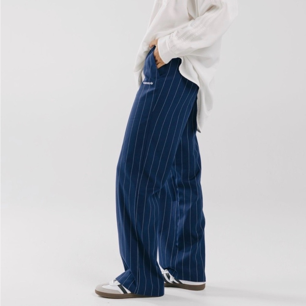 adidas Navy Pinstripe Wide-Leg Trousers-Size 4-NWT
